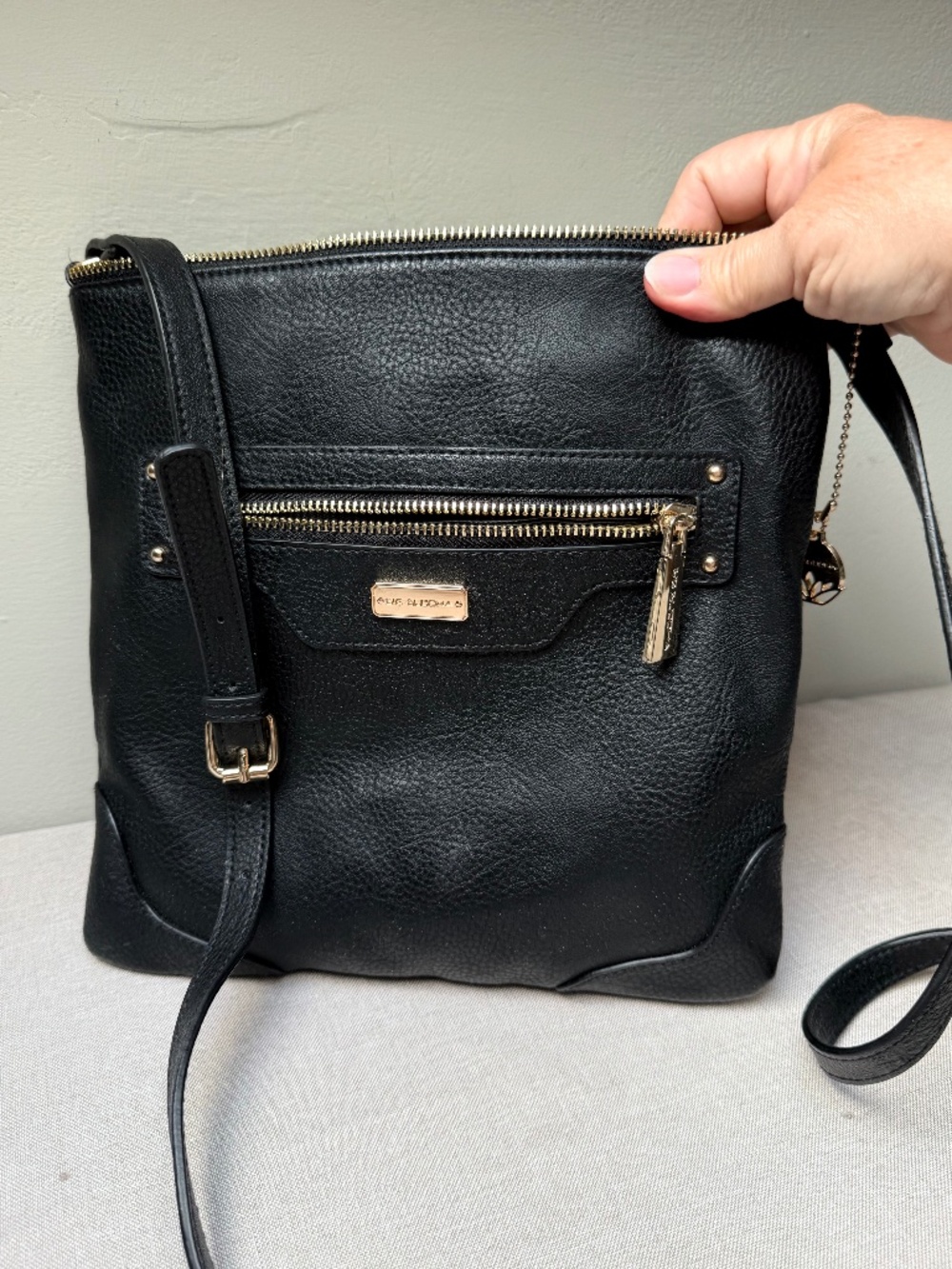 Black and Gold Big Buddha Faux Leather Crossbody Bag